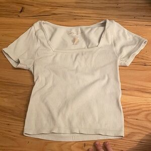 Ribbed Square Neck Crop Top in Cream